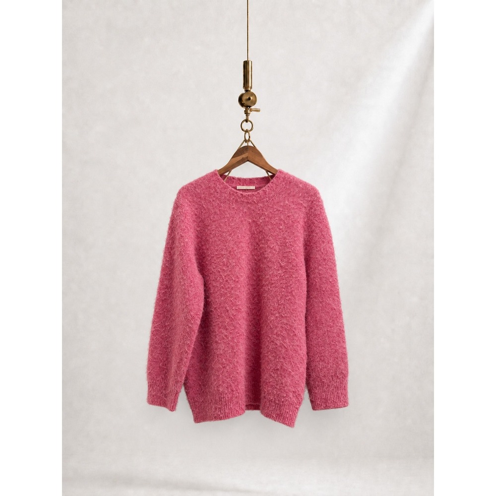 Helmut Lang Brushed Wool Alpaca Sweater Pink‎ Flamingo Nubby Crewneck L
